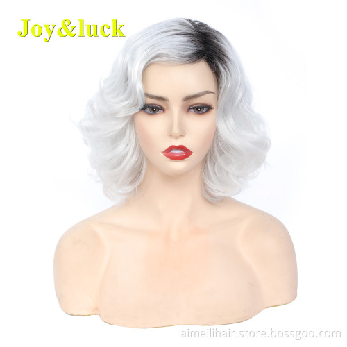 Wholesale Wigs for Women Cosplay Party Woman Black Root Ombre Silver White Ladies Hair Natural Curly Short Synthetic Hair Wigs